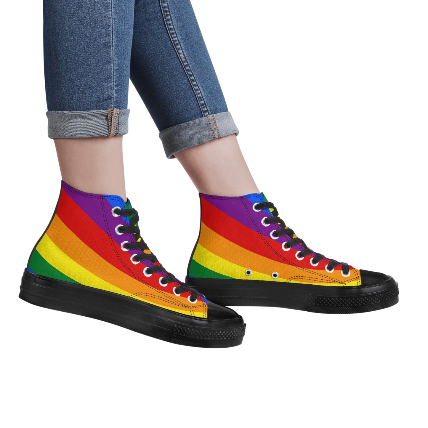 Rainbow Pride Collection - Womens Classic Black High Top Canvas Shoes for the LGBTQIA+ community