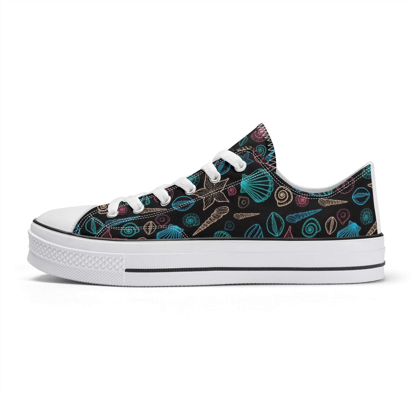 Beach & Seashells Pattern - Womens Classic Low Top Canvas Shoes for Footwear Lovers