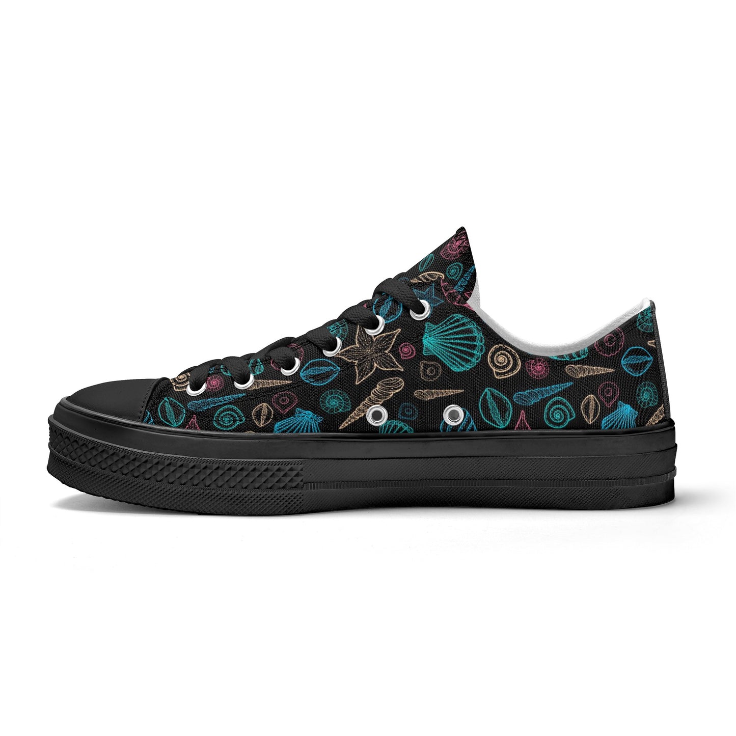 Beach & Seashells Pattern - Womens Classic Low Top Canvas Shoes for Footwear Lovers
