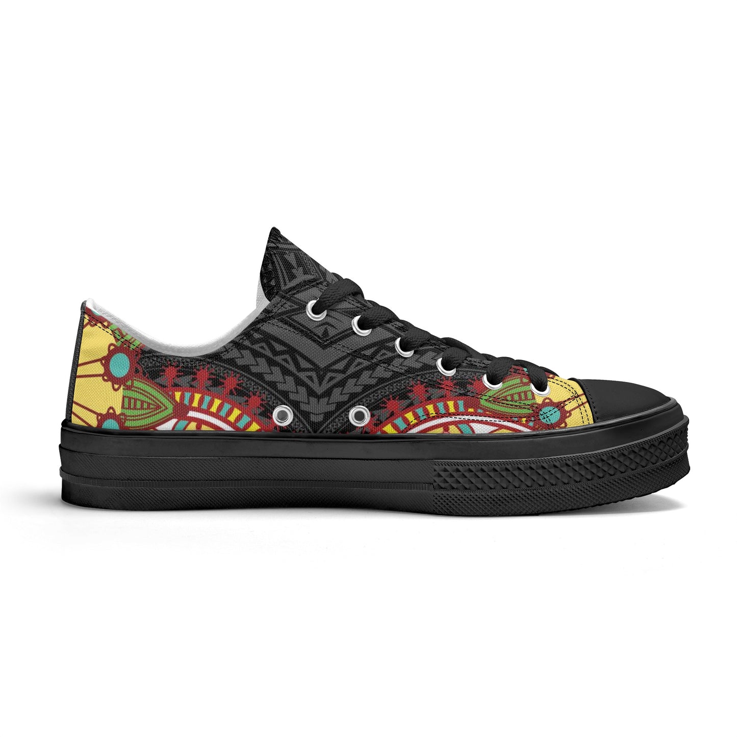 Black Abstract Design Pattern - Womens Classic Low Top Canvas Shoes for Footwear Lovers
