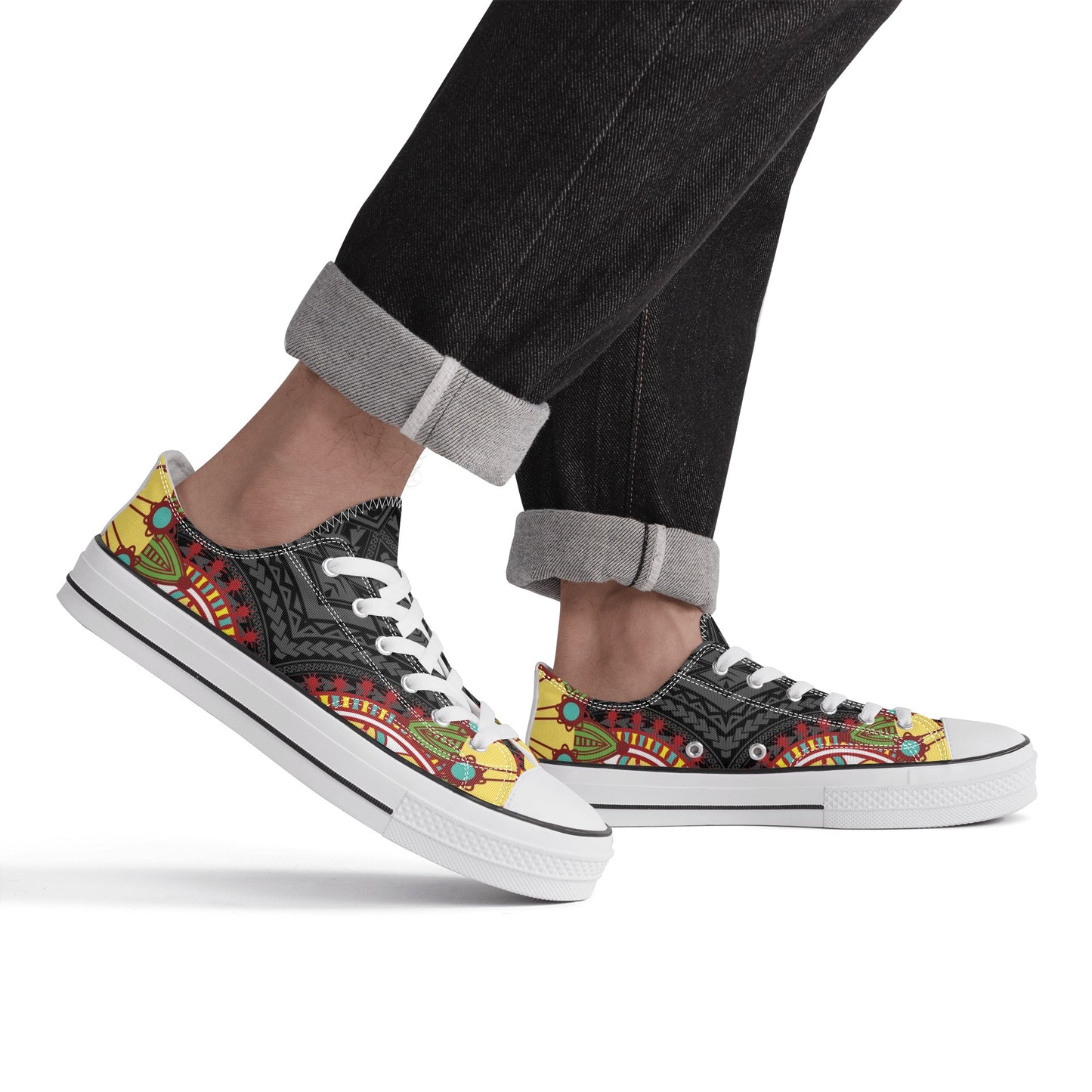 Black Abstract Design Pattern - Mens Classic Low Top Canvas Shoes for Footwear Lovers