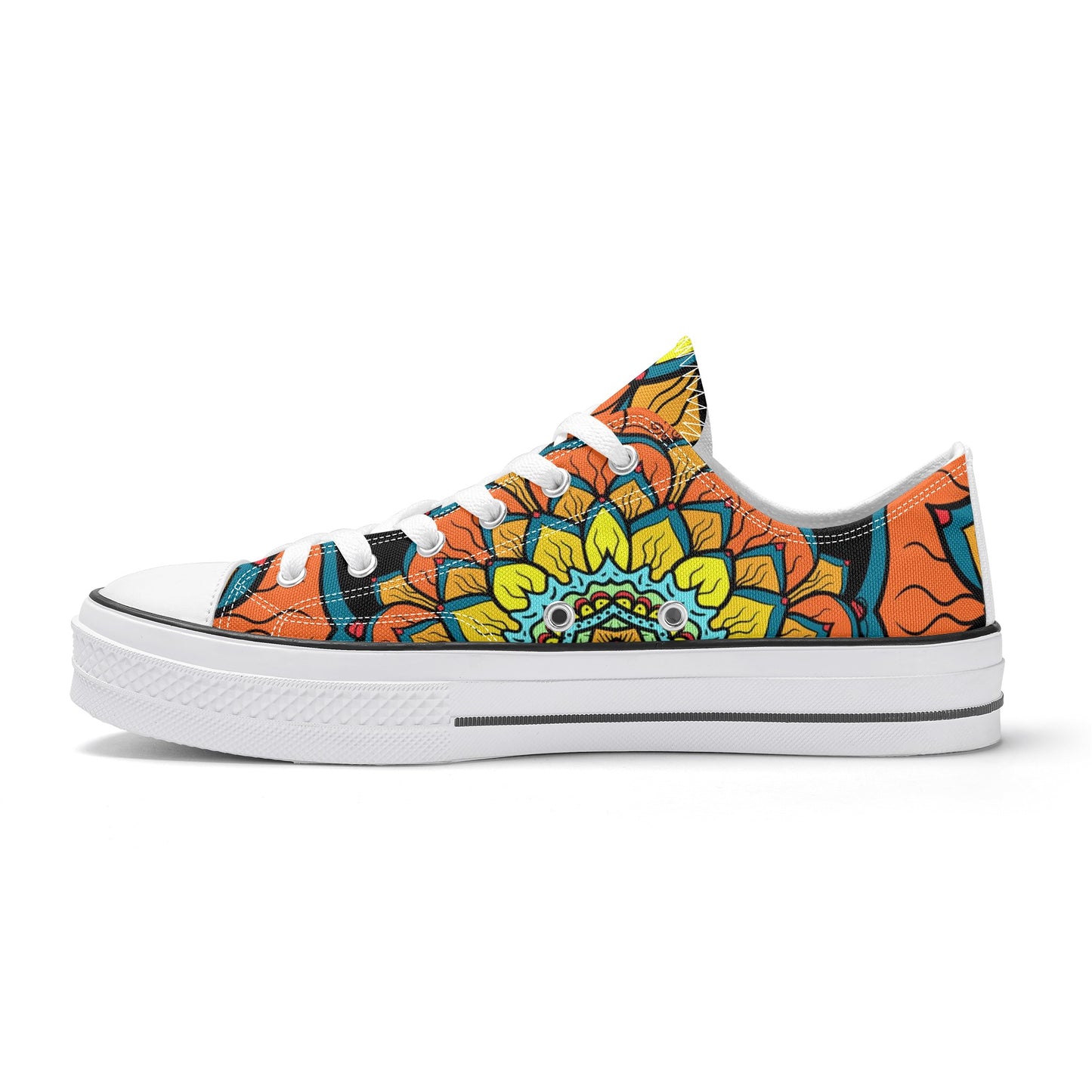 Orange, Yellow and Blue Mandala Pattern - Mens Classic Low Top Canvas Shoes for Footwear Lovers