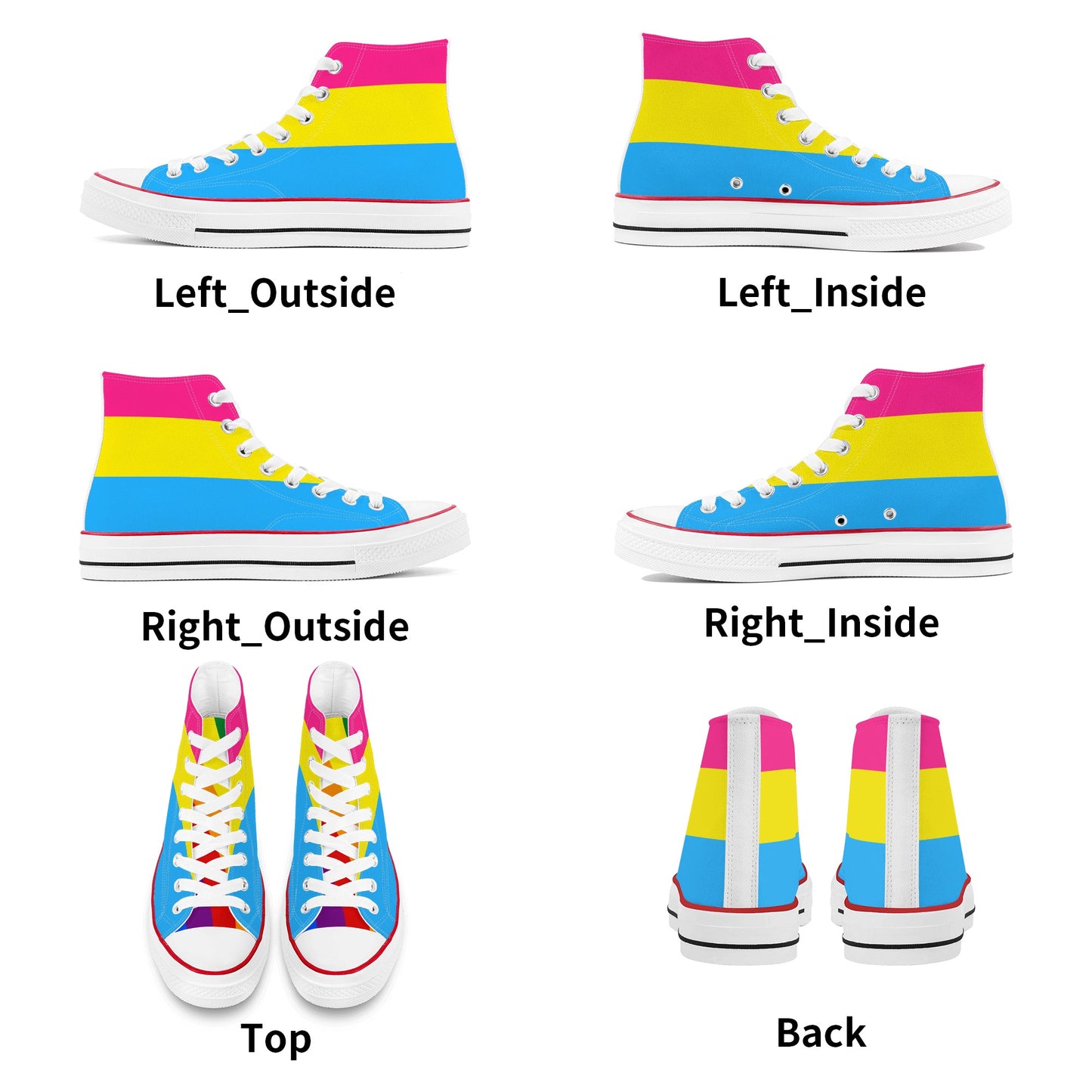Pansexual Pride Collection - Mens Classic High Top Canvas Shoes for the LGBTQIA+ community
