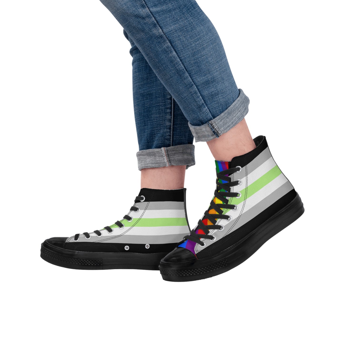 Agender Pride Collection - Mens Classic Black High Top Canvas Shoes for the LGBTQIA+ community