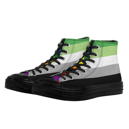 Aromantic Pride Collection - Mens Classic Black High Top Canvas Shoes for the LGBTQIA+ community