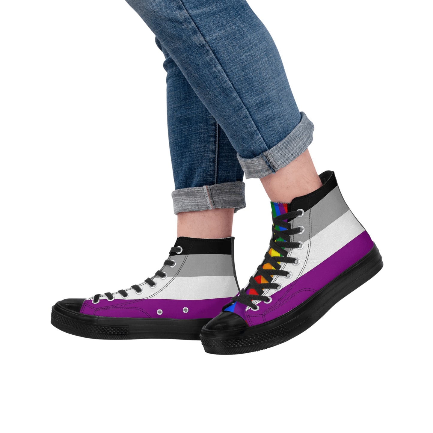 Asexual Pride Collection - Mens Classic Black High Top Canvas Shoes for the LGBTQIA+ community