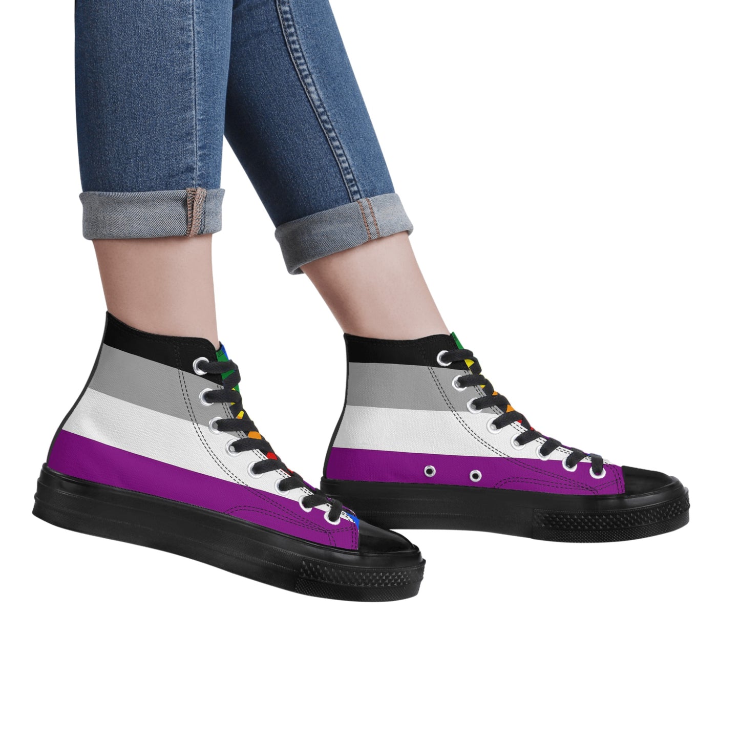 Asexual Pride Collection - Womens Classic Black High Top Canvas Shoes for the LGBTQIA+ community