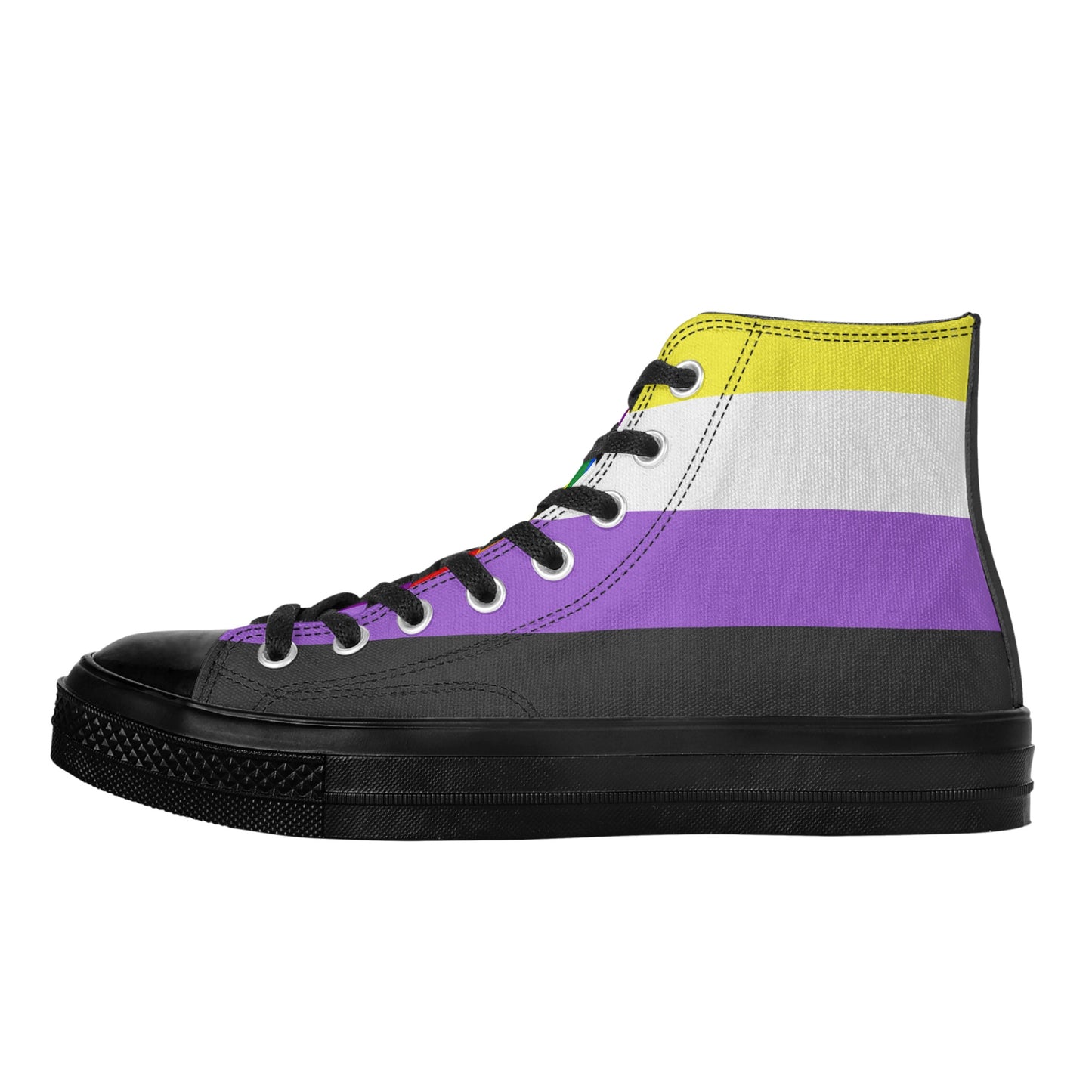 Nonbinary Pride Collection - Mens Classic Black High Top Canvas Shoes for the LGBTQIA+ community