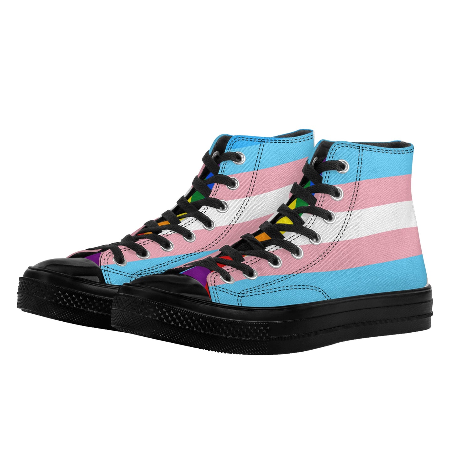 Transgender Pride Collection - Mens Classic Black High Top Canvas Shoes for the LGBTQIA+ community