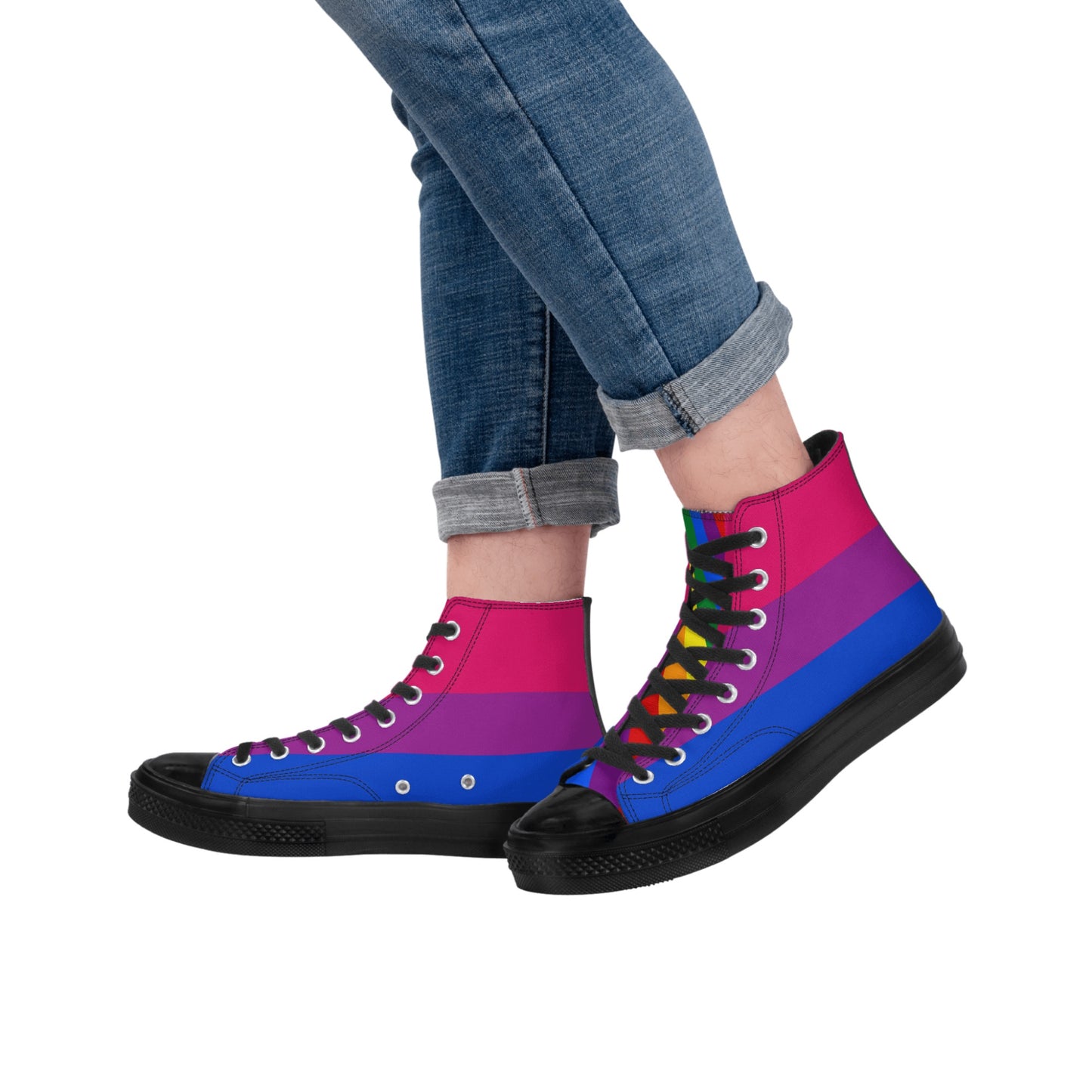 Bisexual Pride Collection - Mens Classic Black High Top Canvas Shoes for the LGBTQIA+ community