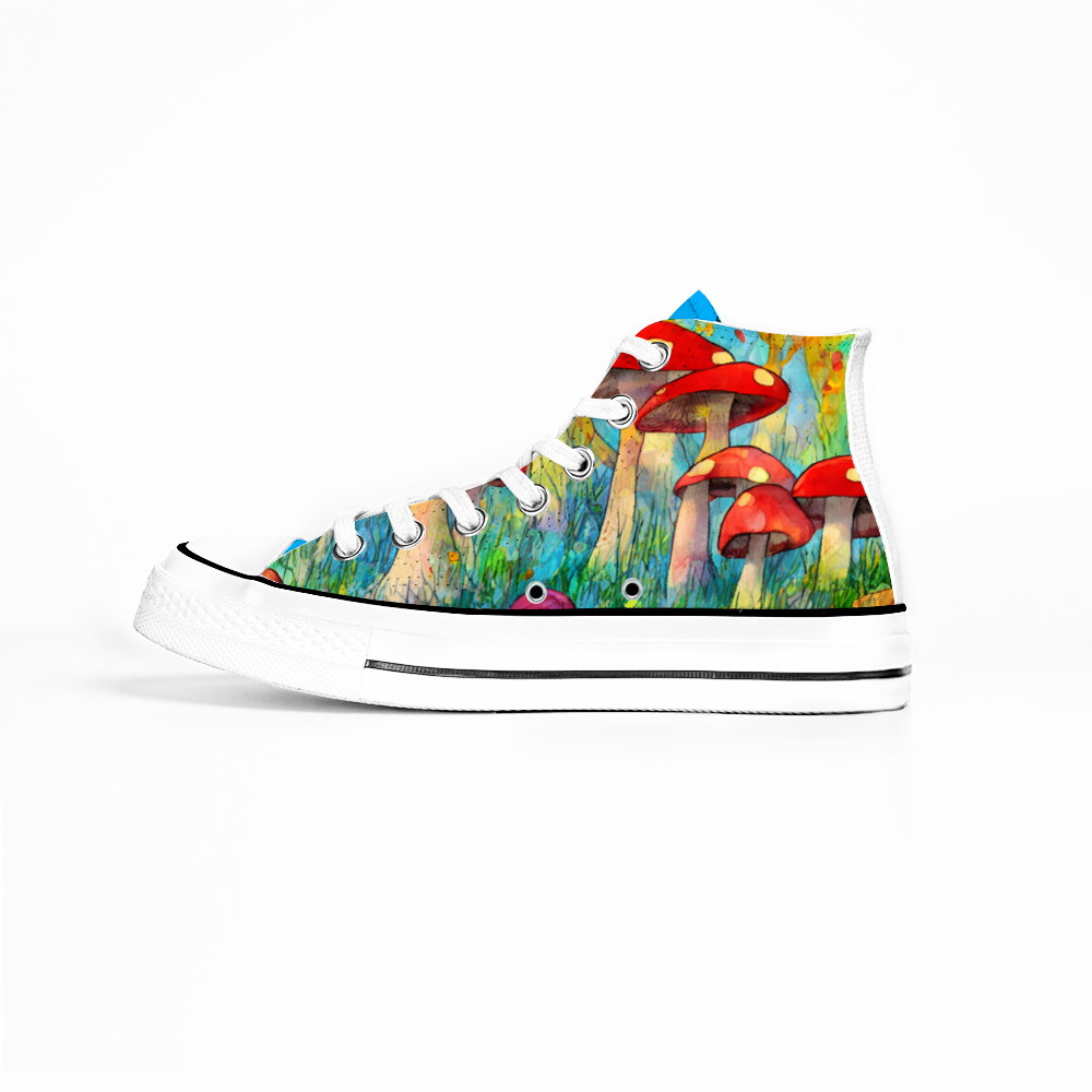 Mushroom Love Collection - Classic Unisex High Top Canvas Sneakers